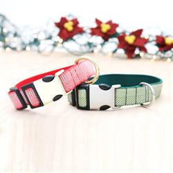 Holiday Dog Collar — Red and Green Herringbone