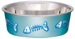 Loving Pets Bella Designer Fish Skeleton Cat Dish Metallic Ocean Blue 1ea/Extra-Small