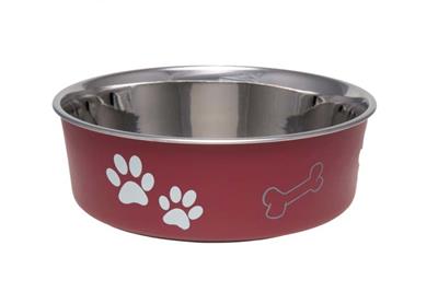 Loving Pets Classic Dog Bowl Paw Print & Bone Merlot 1ea/Medium