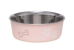 Loving Pets Classic Dog Bowl Paw Print & Bone Paparazzi Pink 1ea/Medium