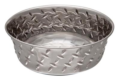 Loving Pets Diamond Plate Bowls with Non Skid Bottom Dog Dish Bowl Silver 1 pt