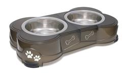 Loving Pets Double Diner Dog Bowl Paw Print & Bone Espresso 1ea/Medium