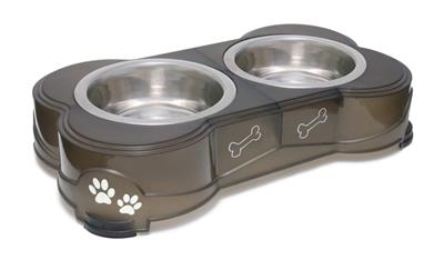 Loving Pets Double Diner Dog Bowl Paw Print & Bone Espresso 1ea/Medium