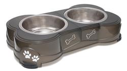 Loving Pets Double Diner Dog Bowl Paw Print & Bone Espresso 1ea/Small