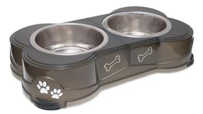 Loving Pets Double Diner Dog Bowl Paw Print & Bone Espresso 1ea/Small