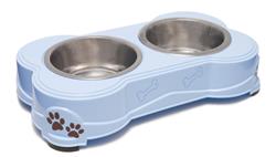 Loving Pets Double Diner Dog Bowl Paw Print & Bone Murano Blue 1ea/Medium