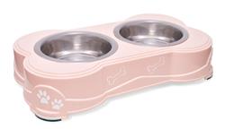 Loving Pets Double Diner Dog Bowl Paw Print & Bone Paparazzi Pink 1ea/Small