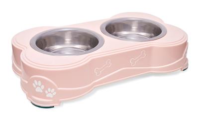 Loving Pets Double Diner Dog Bowl Paw Print & Bone Paparazzi Pink 1ea/Small