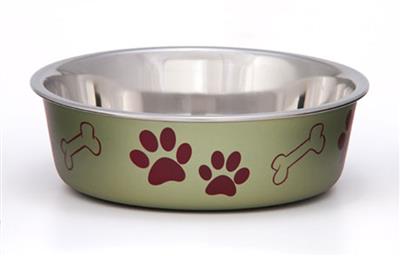 Loving Pets Metallic Dog Bowl Paw Print & Bone Artichoke 1ea/Large