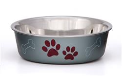 Loving Pets Metallic Dog Bowl Paw Print & Bone Blueberry 1ea/Extra-Large