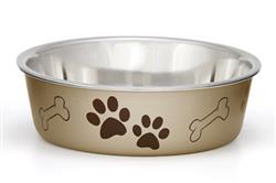 Loving Pets Metallic Dog Bowl Paw Print & Bone Champagne 1ea/Large