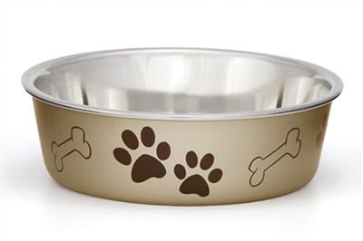Loving Pets Metallic Dog Bowl Paw Print & Bone Champagne 1ea/Large