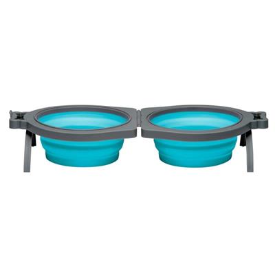 Loving Pets Travel Double Diner Dog Bowl Blue 1ea/Medium