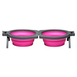 Loving Pets Travel Double Diner Dog Bowl Pink 1ea/Medium