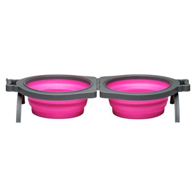 Loving Pets Travel Double Diner Dog Bowl Pink 1ea/Small