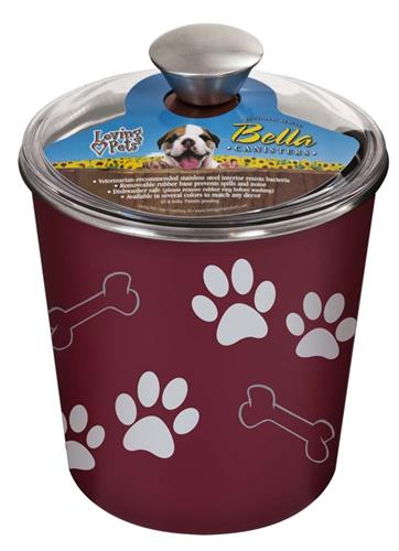 Loving Pets Treat Canister Paw Print & Bone Merlot 1ea