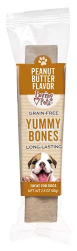Loving Pets Yummy Bone Peanut Butter Flavor Filled Dog Treat Wrapped 2.8 oz (Sold in Case Of 15)