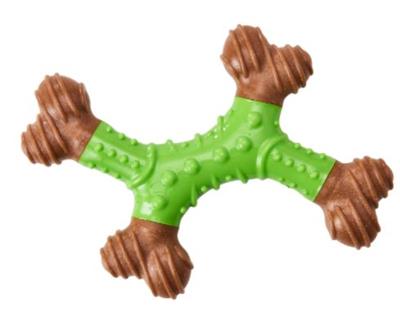 Bam-Bone Dental X-Bone Dog Toy Green-Brown 6In