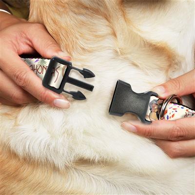 Plastic Clip Collar - Pocahontas and Meeko Compass Pose with Script and Leaves Beige