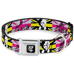 Cruella de Vil CDV Icon Black/White Seatbelt Buckle Collar - CRUELLA DE VIL Safety Pin/Cruell World Pose Union Jack Punk Rock Blocks