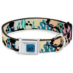 LUCA Logo Full Color Turquoise/Black Seatbelt Buckle Collar - Luca and Alberto Sea Monsters Underwater Silhouette Ombre/Black