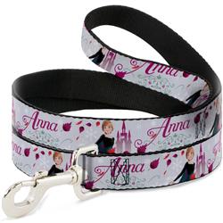 Dog Leash - Frozen Anna Castle Pose with Flowers and Script Grays/Pinks