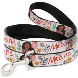 Dog Leash - Moana with Pua and Hei Hei Sail Pose with Script and Flowers Beige/Orange