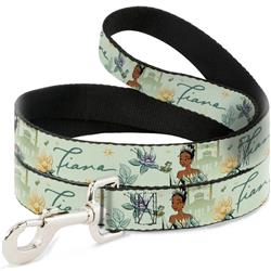 Dog Leash - The Princess and the Frog Tiana Palace Pose with Script and Flowers Greens
