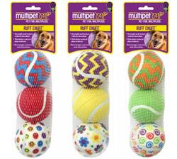 Multipet Multipet Tennis Ball 3-Pack Chevron/floral/polka dot Chevron/swirls/polka dot Chevron/smiley face/polka dot