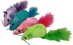  Multipet Multipet Yarn Mouse w/ Feather Tail (Assorted Colors) 3inch ea. - 75 pc.