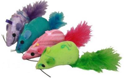  Multipet Multipet Yarn Mouse w/ Feather Tail (Assorted Colors) 3inch ea. - 75 pc.