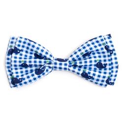 Blue Gingham Whales Bow Tie