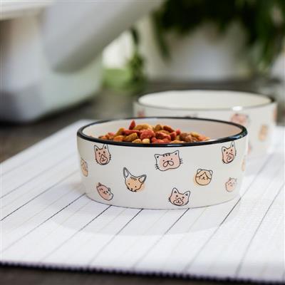 Cat Faces Ceramic Pet Bowl, Small