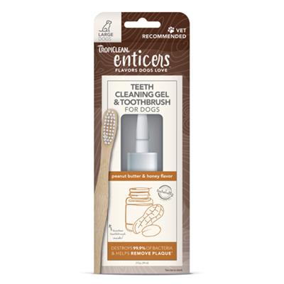 Tropiclean Enticers Teeth Cleaning Gel Toothbrush For Dogs Peanut Butter Honey; 1Ea-2 Oz; Lg