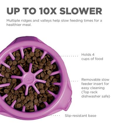 Outward Hound 3in1 UP Feeder - Adjustable Elevated Slow Feeder Dog Bowl, Purple