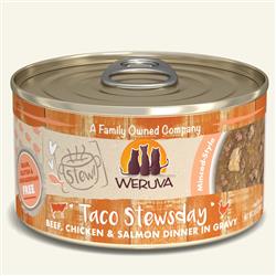 Weruva Cat Taco Stewsday Beef, Chicken & Salmon Dinner in Gravy 5.5oz (Case Of 8)