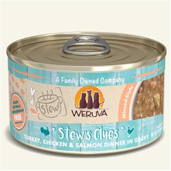 Weruva Cat Stew's Clues Turkey, Chicken & Salmon Dinner in Gravy 2.8oz (Case Of 12)