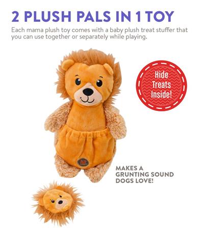 Charming Pet Pouch Pals Lion Plush Treat-Stuffer Dog Toy
