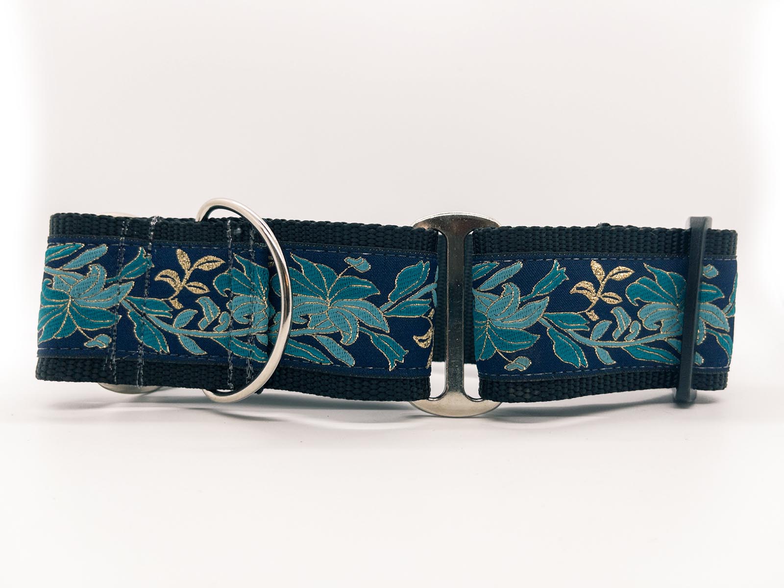 Moon Flower Extra Wide Martingale Dog Collar & Midnight Blue Velvet Leash