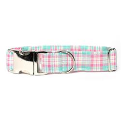 MINT GREEN AND PINK PLAID - DOG COLLAR