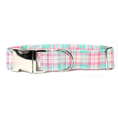 MINT GREEN AND PINK PLAID - DOG COLLAR