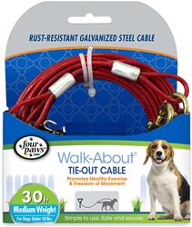 Four Paws Medium Weight Dog Tie Out Cable Red 30 Feet