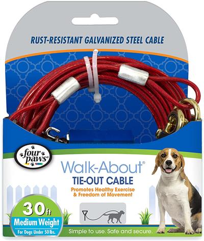Four Paws Medium Weight Dog Tie Out Cable Red 30 Feet