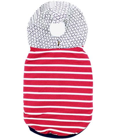 Striped Pom Pom Hoodie, Red