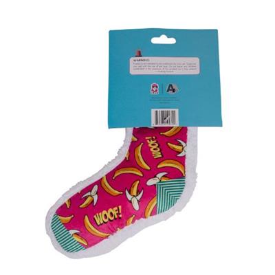 Whimsy Wonders Squeaky Sock Plush Dog Toys - Banana Woof