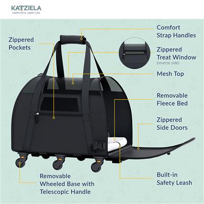 Katziela® Cozy Commuter Pet Carrier with Removable Wheels and Telescopic Handle