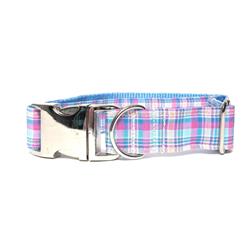 BLUE AND PEACH PLAID - DOG COLLAR