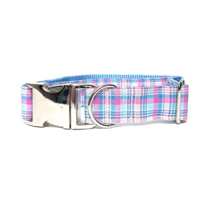 BLUE AND PEACH PLAID - DOG COLLAR