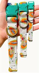 Papaya – Tropical Fruit Dog Collar | Handmade Organic Cotton Collar | Adjustable Dog Collar | Summer Fruit Dog Collars & Leashes