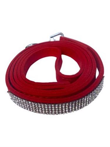 4ft Bling Bling Pleather 5 Row Rhinestone Leash, Red